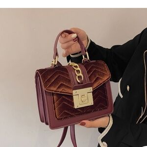 Elegant Velvet Handbag in Rich Coffee Brown